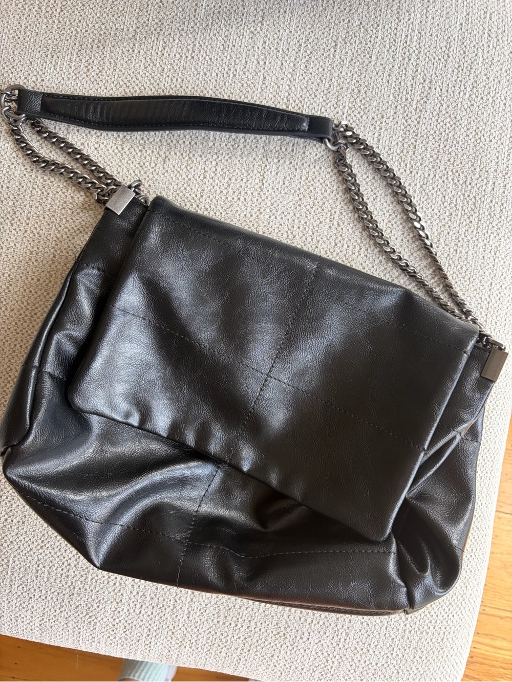 Zara Black Quilted-Look Shoulder Bag with Chain Strap
